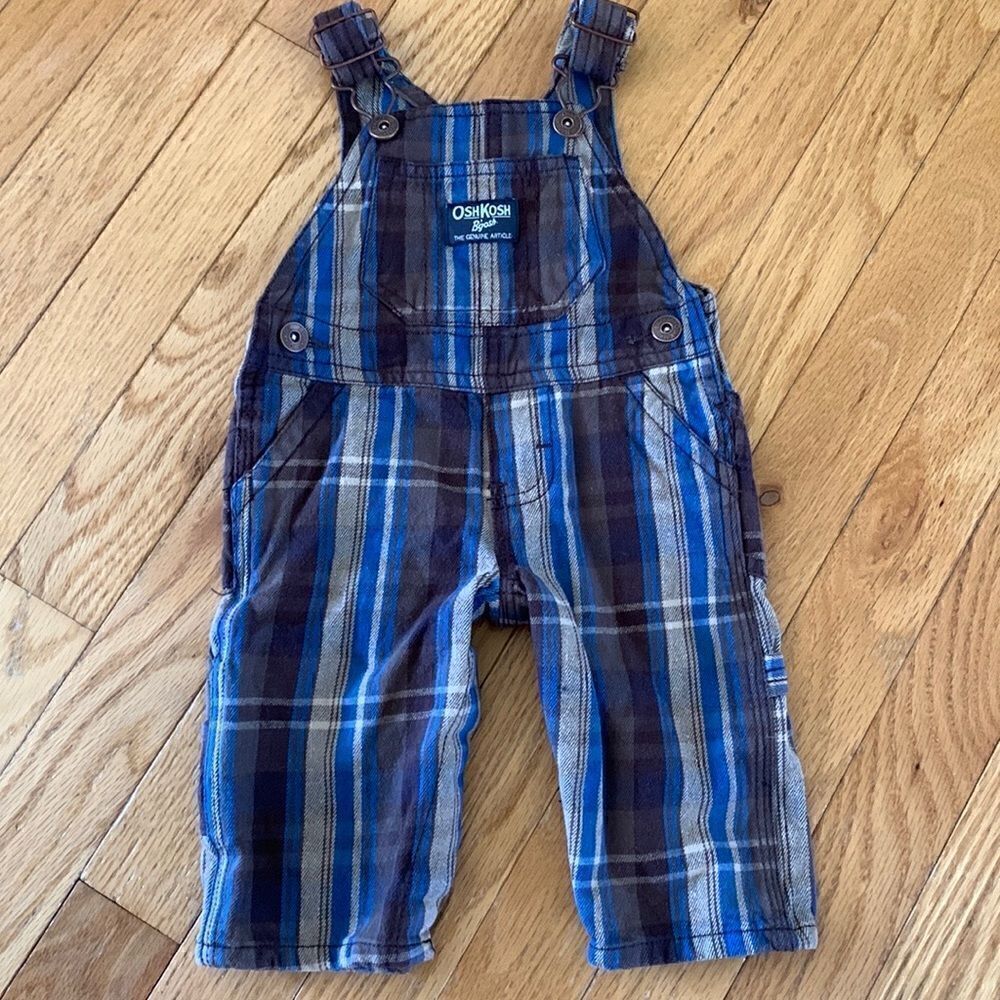 OshKosh‎ B’Gosh Vintage Vestbak Brown Plaid Baby Boy Bib Overalls size 3 month’s